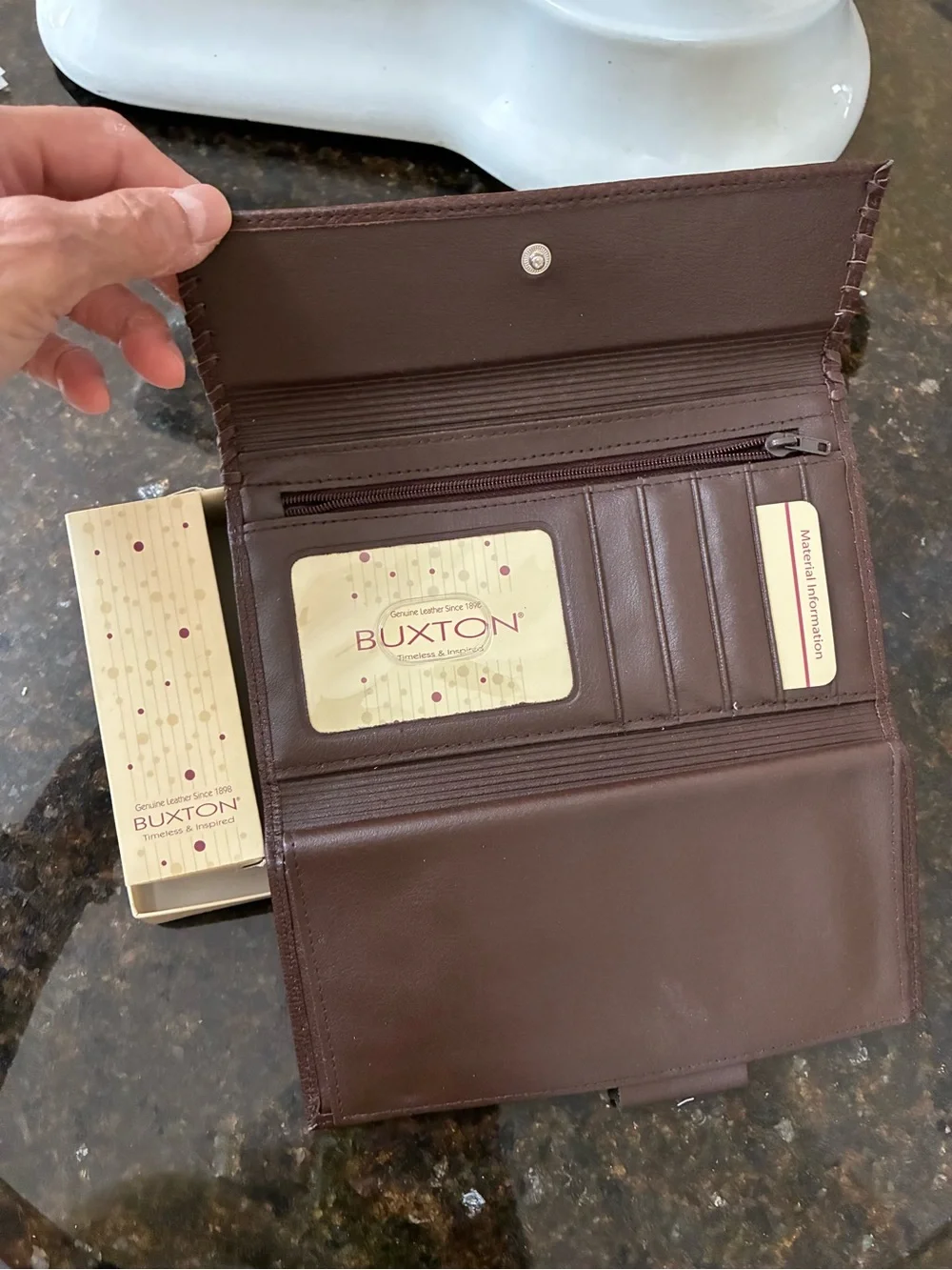 Buxton Brown Pebbled Leather Women's Wallet with Stitch Detailing